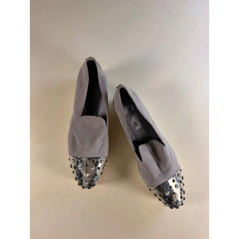 Karl Lagerfeld Paris Brinlee Loafers Women 9 Grey Excellent Pearl Stud Platform